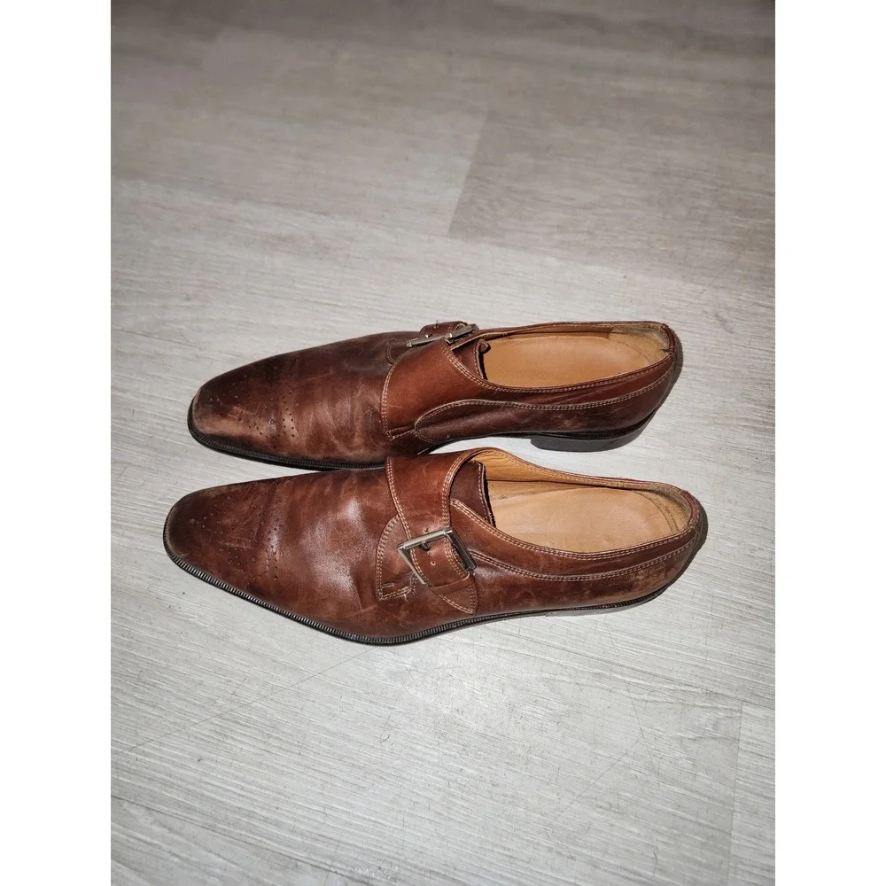 BROLETTO Brown Leather Monk Strap Medallion Toe Dress Shoes Made in‎ Italy 10.5